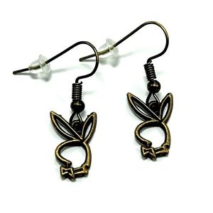 Handmade Antique Bronze Playboy Bunny Earrings!